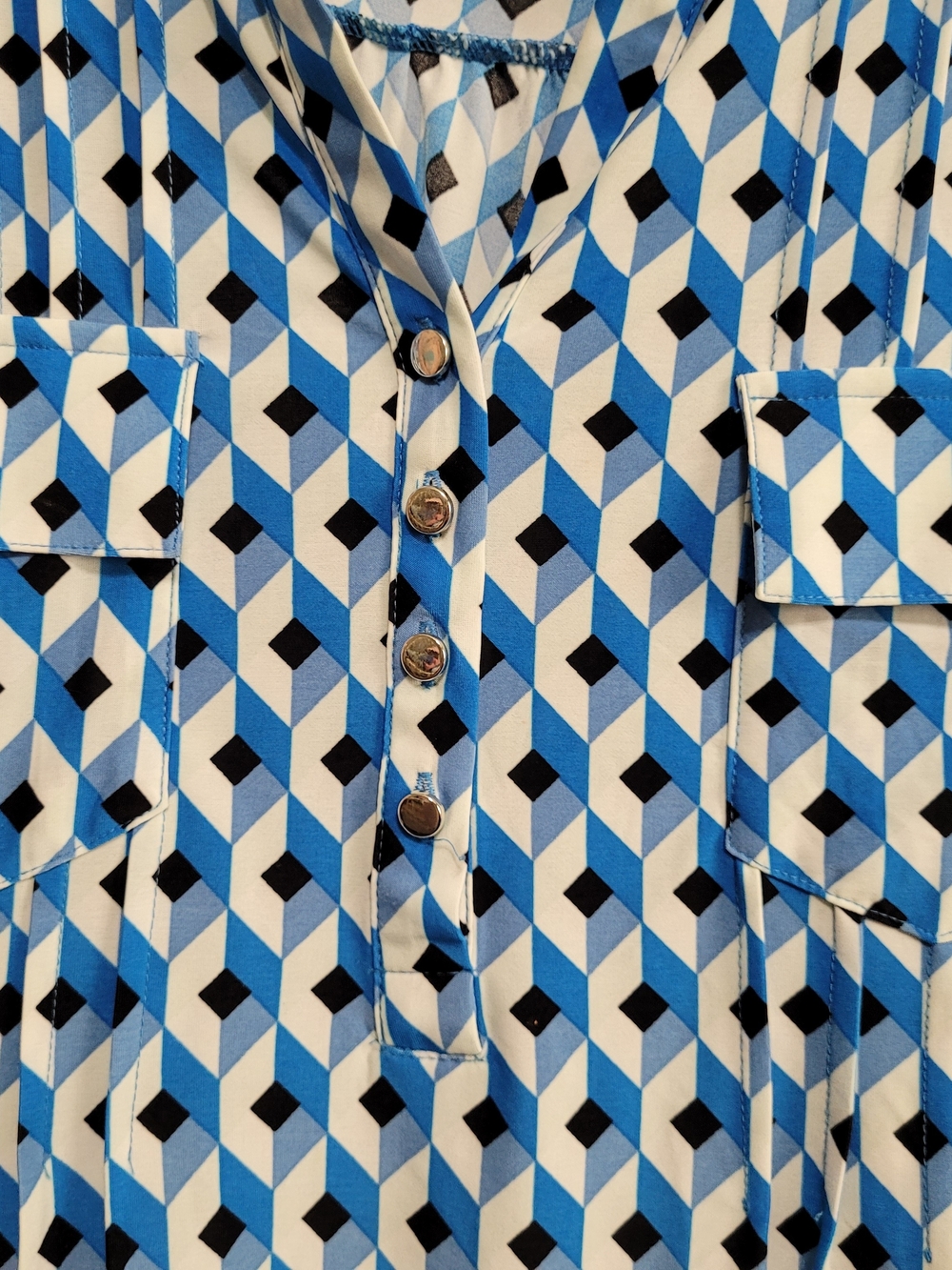 Cocomo Blue & White Geometric Print Tunic Blouse - Picture 5 of 9